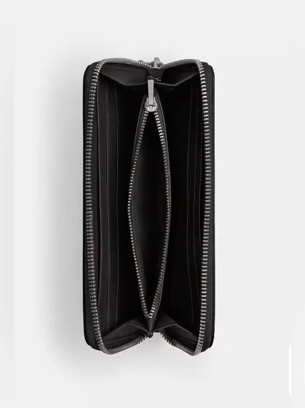 COACH Black/Silver Leather Slim Accordion Zip Wallet